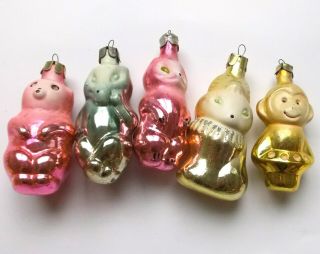 5 Vintage Ussr Russian Glass Xmas Christmas Tree Ornaments Decorations Animals