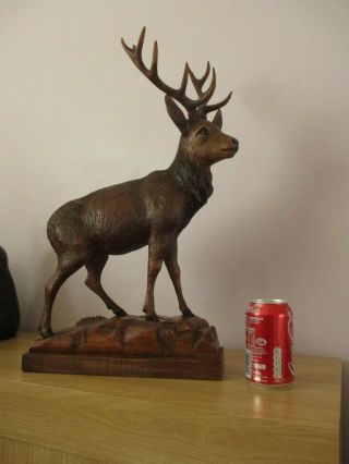 Large 21.  5 " Antique Black Forest Carved Stag Deer Swiss Wood Carving