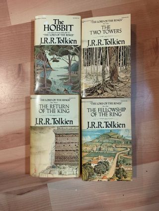 Vintage 1973 Tolkien The Hobbit & Lord Of The Rings Ballantine Gold Set