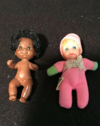 Vintage 1973 Sunshine Family Doll African American Baby & White Baby 3”