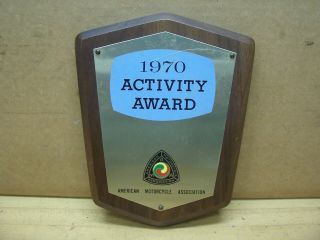 Vintage American Motorcycle Association Ama Activity Award Plaque 1970