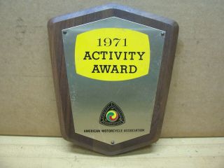Vintage American Motorcycle Association Ama Activity Award Plaque 1971