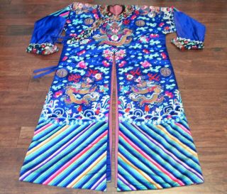Vintage Blue Chinese Republic Period Embroidered Dragon Robe