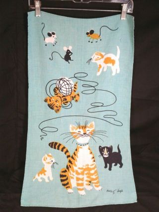 Vintage Mcm Linen Kitchen Towel Cat Kittens Tammis Keefe Tea Dish Towel