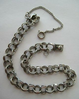Vintage Sterling Silver Starter Charm Bracelet Double Links 6 3/4 " Long 8c