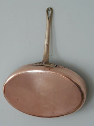 Antique Copper Saute / Pan Pot Signed - Rare Oval Shape,  Bronze Handle