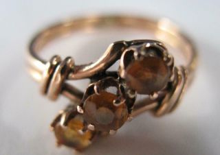 Antique Victorian 12k Rose Gold Citrine 3 Stone Ring Size 3 1890s