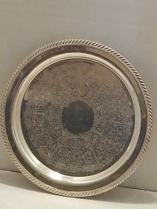 Vintage Wm.  A.  Rogers Silver Etched Serving Tray Platter Braided Rope Edge