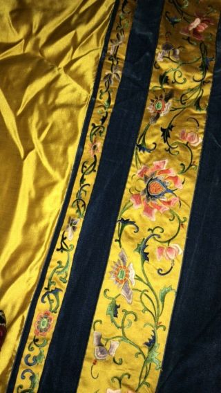 Vintage Chinese Embroidered And Velvet Edge Imperial Yellow Silk Under Skirt