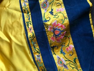 Vintage Chinese embroidered and velvet edge imperial yellow silk under skirt 3