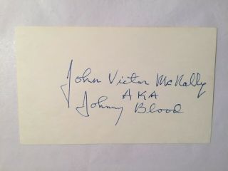 John Mcnally (johnny Blood) Signed 3x5 Index Card