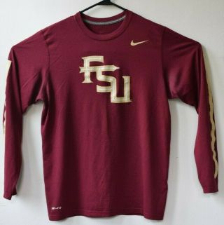 Nike Fsu Dri - Fit Florida State University Garnet Long Sleeve Shirt M Medium Logo
