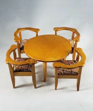 Vintage Dollhouse Dining Set Miniature Dining Table Chairs 1:12 5pc Set