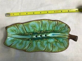 1963 Treasure Craft Ashtray Ceramic Blue Green Leaf Made In Usa No.  27 10 "