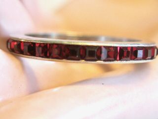 Vintage Crown Trifari Sterling Silver & Ruby Red Rhinestone Eternity Ring Sz 6.  5