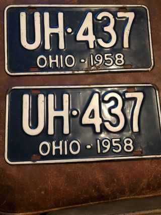 2 Vintage Antique 1958 Ohio License Plates