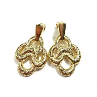 Vintage Trifari Gold Tone Earrings Door Knocker Post Dangle Pierced Knotted Rope