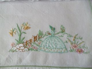 Thirteen Pretty Vintage Hand Embroidered Tray Cloths: Crinoline Ladies etc 3