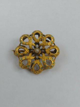 Antique Victorian 14k Gold Blue Enamel Pearl Love Knot Twist Pin Scrap Price 2.  9