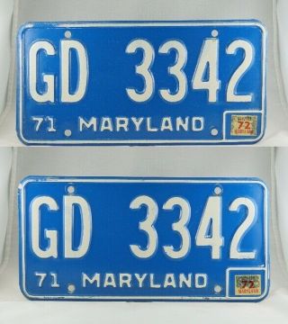 1972 Maryland Passenger License Plate Pair -