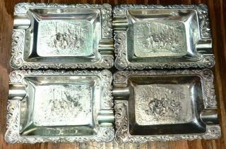 Vintage Set Of (4) Danish Sterling Silver Ash Trays 4 " X 2.  44 " Cond