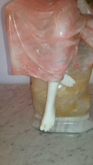 Monumental 45 in tall Italian Art Deco alabaster figural lady playing lute lamp 3