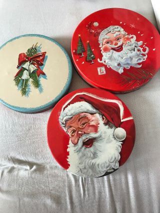 3 Vintage Christmas Candy Cookie Tins Santa Mrs Stevens Chicago Lofts Ny