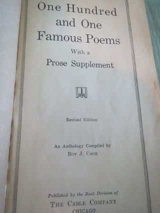 POEMS= ONE HUNDRED & ONE FAMOUS POEMS=1929=CABLE CO.  CHICAGO=VTG. 2