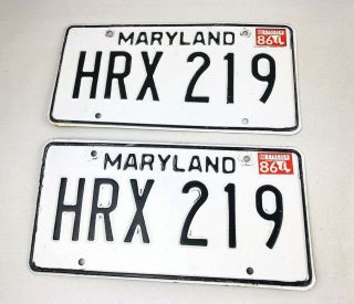 Vintage Maryland 1980s License Plate 1986 Pair - Hrx 219