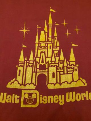 Vintage 70s 80s WALT DISNEY WORLD Magic Kingdom Made in USA t - shirt L 2