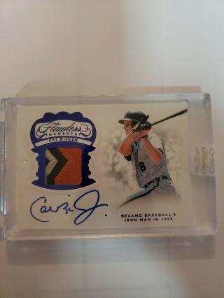 2019 Panini Flawless Cal Ripken Flawless Moments 3 Color Patch On Card Auto 2/7