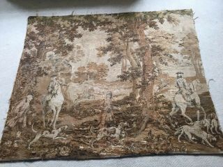 Huge Antique French Tapestry 18th - Century Verdure 163cm X 193cm Hunting Scene