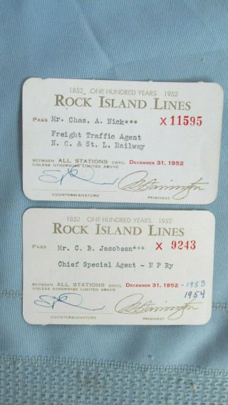 1952 - 1954 Rock Island Lines Railroad Passes - Special Agent - Traffic Agent - Np Ry