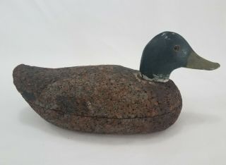 Vintage Cork Duck Decoy Gray And Black With Green Head
