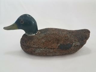 Vintage Cork Duck Decoy Gray and Black with Green Head 2
