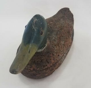 Vintage Cork Duck Decoy Gray and Black with Green Head 3
