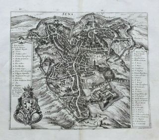 1638 Antique Copperplated Map Of Siena Sena Italy Merian Engraving