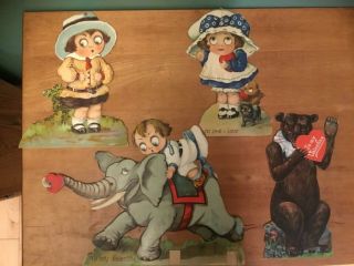 Animals 1930’s Vintage Die - Cut Valentines Day Cards With Moving Parts