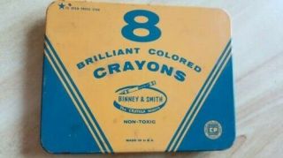 Vintage Brilliant Colored Crayons Tin By Binney & Smith,  Circa 1960s,