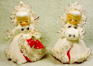 Vintage 1958 Holt Howard Ceramic Christmas Angel Candle Holders