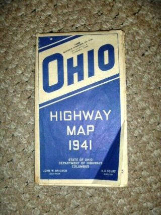 Vintage 1941 Ohio Official Road Map From State Highway Department