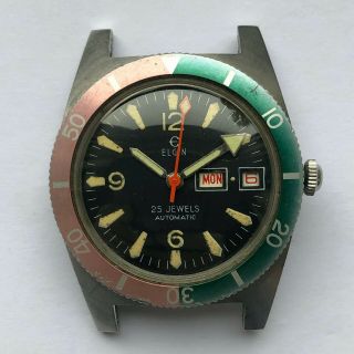 Vintage Elgin Ss Diver Watch With Pepsi Bezel And Daydate - Automatic From 60 