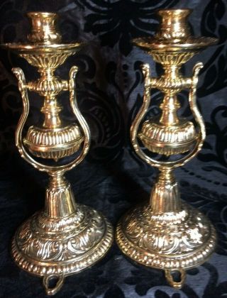 Antique Solid Cast Polished Brass Ship Gimbal Candlesticks