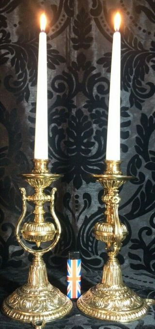 antique solid cast polished brass ship gimbal candlesticks 2