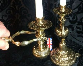 antique solid cast polished brass ship gimbal candlesticks 3