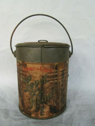 Rare Antique L Miller & Sons,  Ny,  Level Head Tobacco Small Tin Bucket W/ Lid