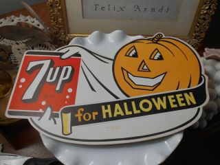 Vintage Halloween 7up Advertising Paper Sign Topper - Ex.  Cond - Jack - O - Lantern