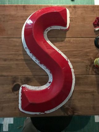 Vintage Sign Letter 25” S Large Marquee Red Hard Plastic White Trim