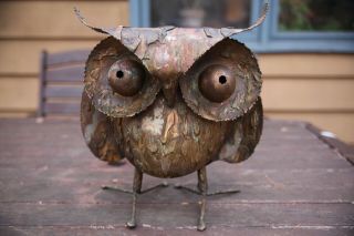 Vintage Curtis Jere Brutalist Modernist Metal Owl Sculpture Signed