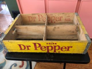 Vintage Yellow Dr Pepper Wooden Soda Bottle 6 Pack Crate Carrier Belleville Il